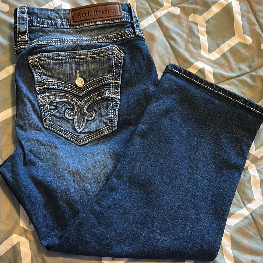 Rock Revival Dark Blue Denim with Embroidered Pockets